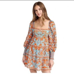 Alice + Olivia Rowen Orange and Blue Tiered Mini Dress Small